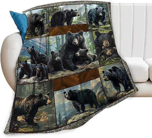 Black Bear Blanket Wild Animal Throw Blanket Cozy Plush Fleece Flannel Bear Blankets Lightweight Fuzzy Party Gifts for Girls Boys Women Men 50"X40"