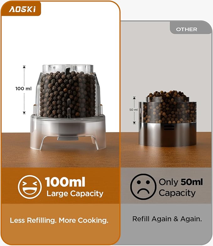 Electric Salt and Pepper Grinder Set: 2 Grinder + 4 Replaceable Jars - Stainless Steel & Separate Hoppers - For Gourmet Sessions - Prevents Spice Mixing for Foodies (2 Grinder + 4 Jars)