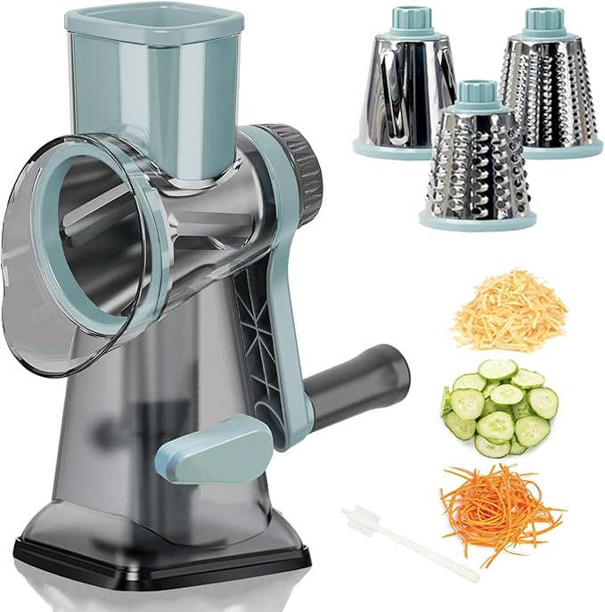 Cheese Grater with Handle,Multifunctional Rotary Cheese Grater,Kitchen Cheese Shredder Can Easily Chop Vegetables,Potatoes,Carrots,Etc.The Suction Cup is Stable and Easy to Clean (blue)