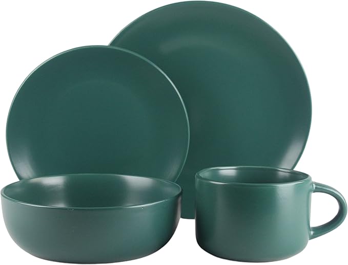 10 Strawberry Street Wazee Matte Coupe Dinnerware Set, 16 pc, Emerald Green