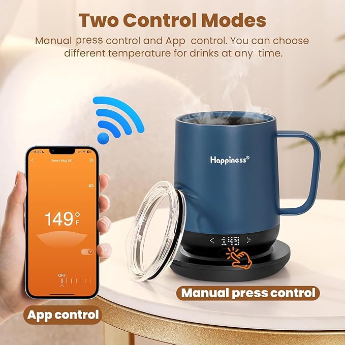 Happiness Smart Heated Coffee Mug,12oz Rechargeable Electric Self Heating Temperature Control Coffee Cup