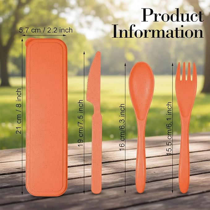 Lasnten 200 Set Reusable Utensils Set with Case Wheat Straw Utensils for Christmas Operation Bulk Items, Plastic Portable Spoon Knives Fork Bulk for Charities Nurseries Christmas Shoe Box Gift Project