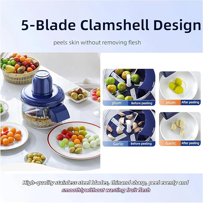 Electric Grape Peeling Machine Automatic Garlic Peeler Machine, with Storage Bag and Cleaning Tools, Rechargeable Home Kitchen Aid Peeler Small Commercial Fruit Skin Remover Tool (BLUE)