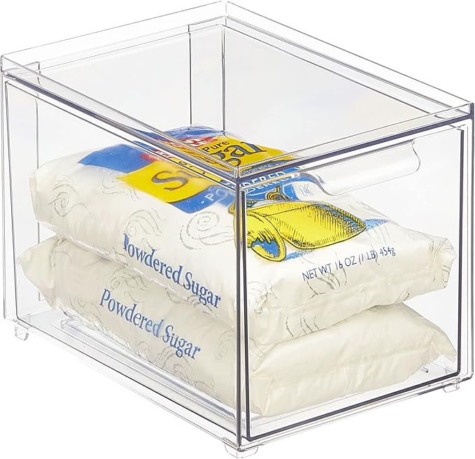 mDesign Kitchen Storage Drawer Box – Plastic Storage Box with Pull-Out Drawer – Pantry, Fridge and Cupboard Storage for Food and Snacks – Pack of 2 – Clear