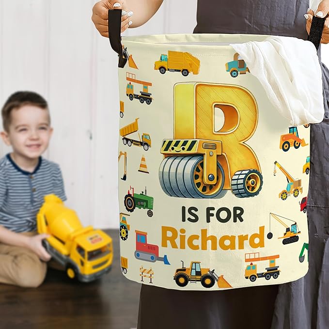 callie Personalized Excavator/Dinosaur/Unicorn Laundry Basket Gifts for Kids, Waterproof Collapsible Laundry Hamper Storage Bin for Bedroom (13.8" x 16.5", 15.7" x 19.6")