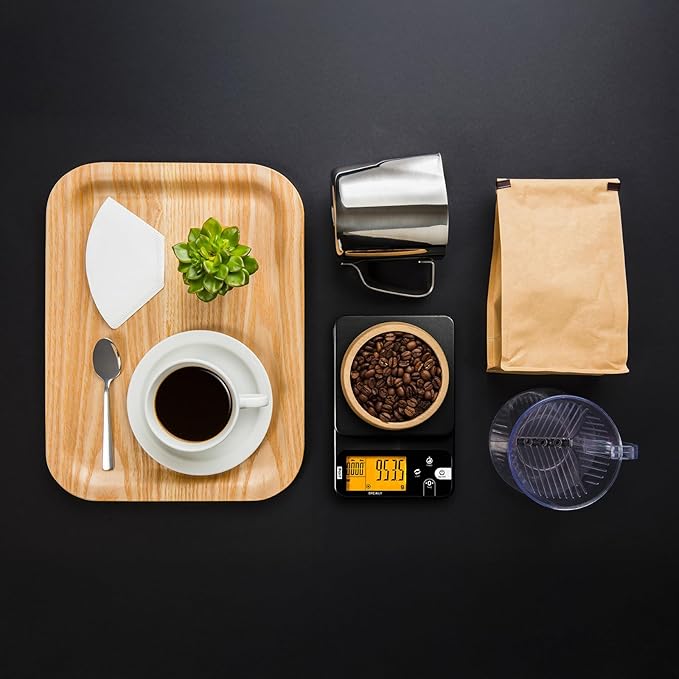 Polit Brewly Coffee Scale with Timer — 0.1g/0.5g/1g Triple-Range Precision Espresso & Pour-Over Scale, USB-C/Battery Powered, Milk/Water ml Modes, Ultra-Slim Travel Coffee Scale Home & Café Brewing
