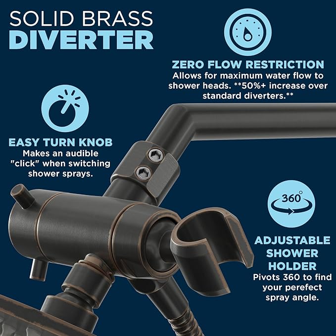 HammerHead Showers® Solid Metal Dual Shower Head Combo – OIL RUBBED BRONZE – 8 Inch Rainfall High Flow Shower Head & Handheld Shower Head High Pressure with Hose 6ft - Hotel-Like Double Shower Heads