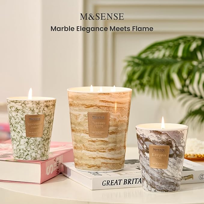 M&SENSE Extra Large Candle 35oz 150H TobaccoVanilla Scented Candle, 3 Wick Highly Scented Jar Candle, XL Candles Gift for Stress Relief, Meditation, Yoga