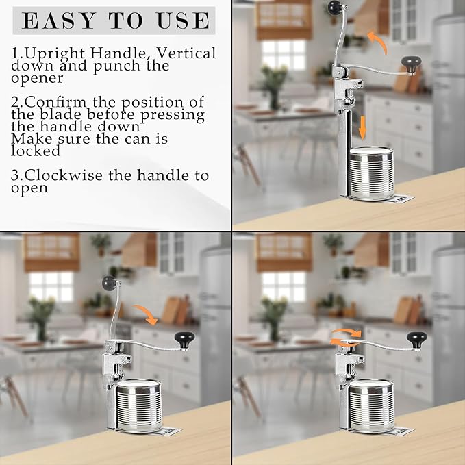 Commercial Heavy Duty Can Opener- Adjustable Manual Opener with 2 Blades & Plated Steel Base, Fits Cans Up to 10" Tall for Restaurant, Hotel, Food Store