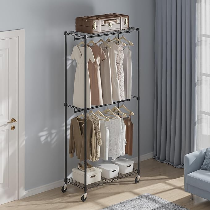 VEVOR Clothing Garment Rack, Heavy Duty Closet Wardrobe, Adjustable Tiers Clothes Racks with Steel Frame, for Bedroom, Clothing Store, Hallway