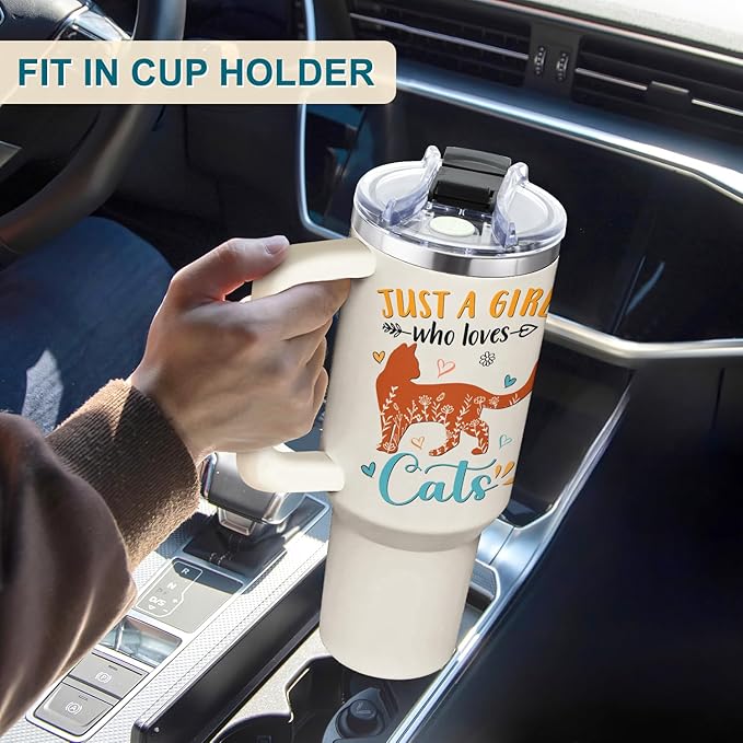 Cat Gifts for Girls, Cat Lover Gifts for Women, Pet Mom Gift for Women, 40 oz Tumbler with Lid and Straw for Birthday, Mothers Day, Christmas