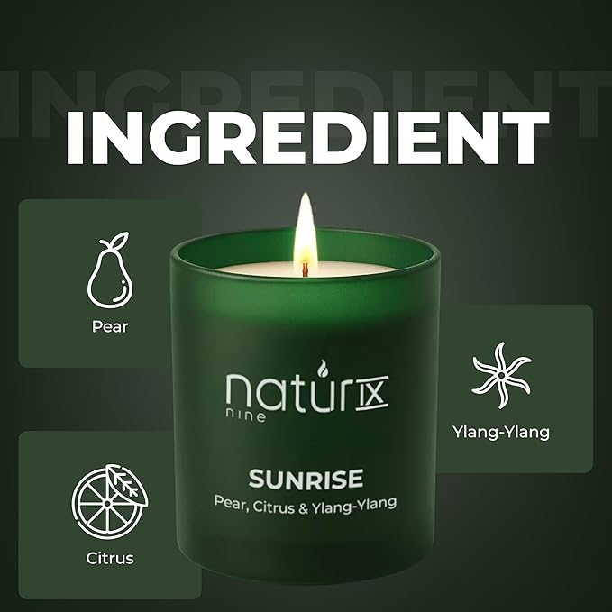 Natur IX Sunrise Scented Candles for Home | Pear,Citrus,YlangYlang | Natural Non Toxic Soy Candles with Essential Oils | 50h Long Burning