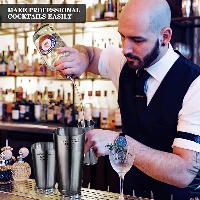 Custom Cocktail Shaker Bar Set 24oz - Custom Professional Stainless Steel Martini Mixer with Built-in Strainer, Measuring Jigger & Spoon - Engraved Drink Shaker Kit for Bartenders & Home Bars - Crown