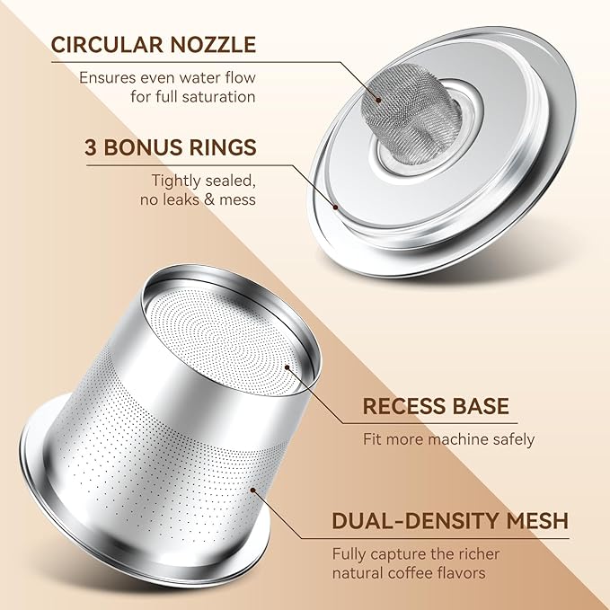 CAPMESSO Reusable Coffee Pods for Keurig 1.0: 4 Stainless Steel Refillable K-Cups with 12 Gaskets - Universal Compatibility, Eco-Friendly, Silver