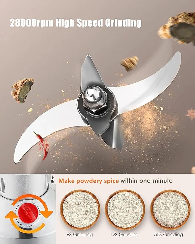 CGOLDENWALL Safety Upgraded Electric Grain Grinder Mill High-speed Dry Spice Herb Mill Grinding Machine with 1500W Commercial Motor Overload Protection CE 110V (300g Hand-held Type)