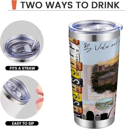 20oz Insulated Tumbler Mississippi State Coffee Mug, United States Map Travel Mug Landmark, Birthday Gifts Cute Custom Tumbler Cups with Lid and Straw Mothers Day Gifts