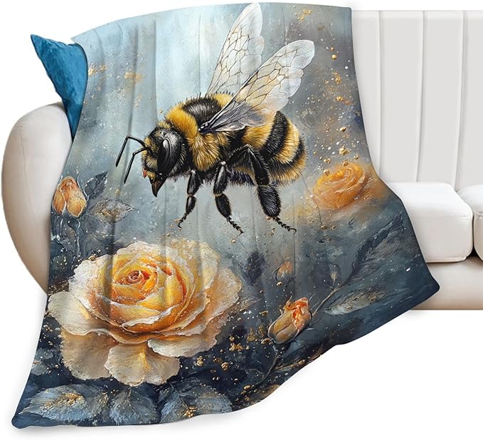 Bee Blanket Gifts for Girls Boys Flower Throw Cozy Plush Fleece Flannel Lightweight Fuzzy Party Blankets for Women Men 60"X50"