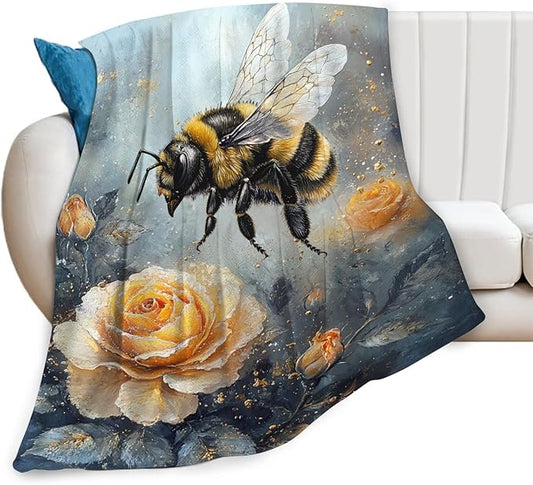 Bee Blanket Gifts for Girls Boys Flower Throw Cozy Plush Fleece Flannel Lightweight Fuzzy Party Blankets for Women Men 60"X50"