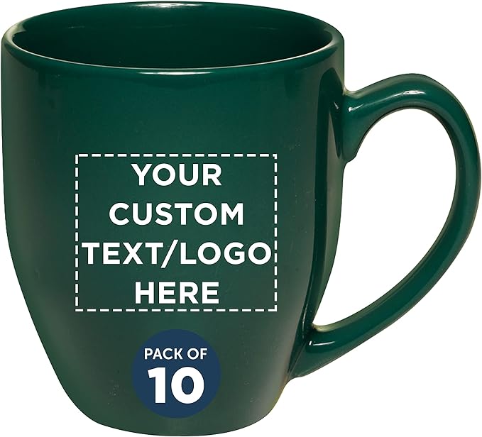 Custom Large Coffee Cups 16 oz. Set of 10, Personalized Bulk Pack - Perfect for Tea, Espresso, Cappuccino, Hot Cocoa - Green