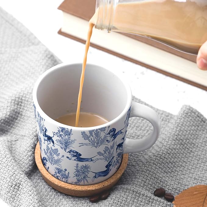 Dachshund Blue French Toile Coffee Mug, Dachshund Lover Gifts for Women, Blue Toile Coffee Cup for Weiner Mom, Dog Lovers Tea Coffee Mug Birthday Gifts for Sausage Dog Owners, 11 oz