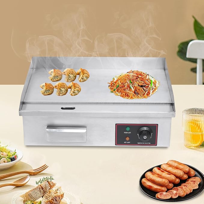 Electric Countertop Griddle Commercial BBQ Grill, Stainless Steel BBQ Flat Top Grill Hot Plate Countertop Electric Stove with Adjustable Thermostatic Control for Steak Kitchen (1.6KW)
