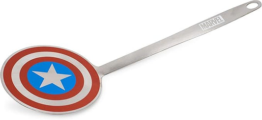 Marvel Captain America Shield Colored Flat Stainless Steel Spatula - Heavy Duty Wide Head Kitchen Cooking Flipper or Turner for Hamburger, Egg, Pancake & Sandwich - Perfect for Grills or Griddles