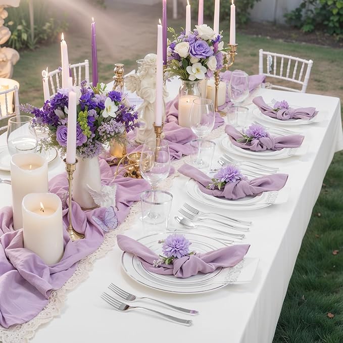 Supernal 200pcs Silver Plastic Dinnerware Sets for 25 Guests included Silver Silverware Set & Plastic Plates heavy duty Disposable Cups and Paper Napkins Disposable for Party Birthday and Wedding