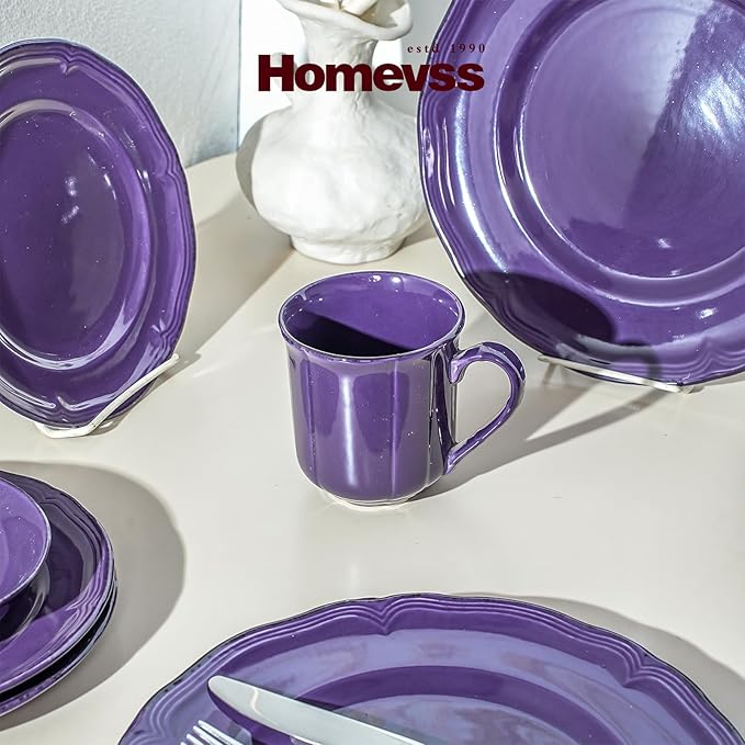 20pc Dinnerware Set, Plate and Bowl Set, Stoneware Dishes Set for 4, Microwave and Dishwahser Safe, Scratch Resistant, French Countryside Speckled Antique Purple