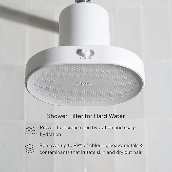 Qure Shower Filter Head for Hard Water, healthier Hair, Skin & Nails, Reduces 99% Chlorine, High Pressure Showerhead, Improve your Beauty and Skincare Routine, Dermatologist-approved - White