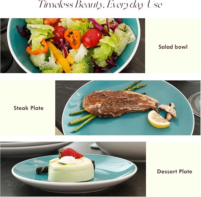 Stoneware Coupe Shape 16pc Dinnerware Set, Outside White + Inside Turquoise