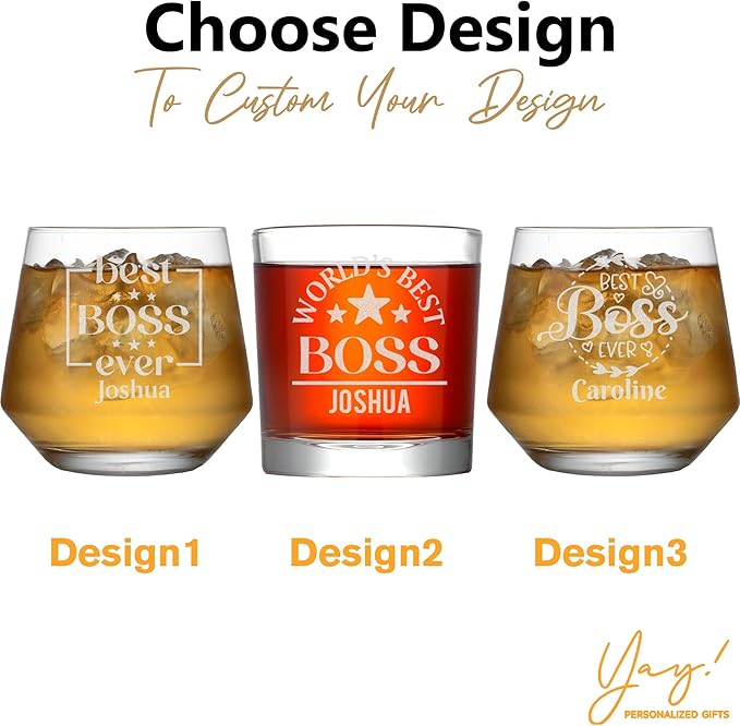 Personalized Boss Gifts for Men, Custom Whiskey Glass with Engraved Name, Birthday Farewell Retirement Christmas Boss Day Gift for Coworkers Staff Leader Office Decor