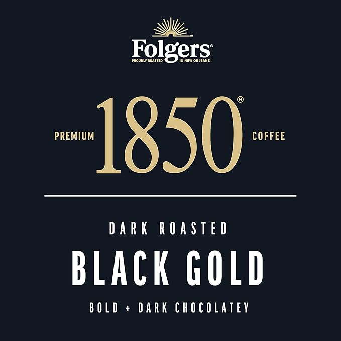 1850 by Folgers Black Gold Dark Roast Coffee, 10 Keurig K-Cup Pods