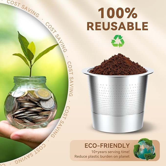 CAPMESSO Reusable Coffee Pods for Keurig 1.0: 4 Stainless Steel Refillable K-Cups with 12 Gaskets - Universal Compatibility, Eco-Friendly, Silver