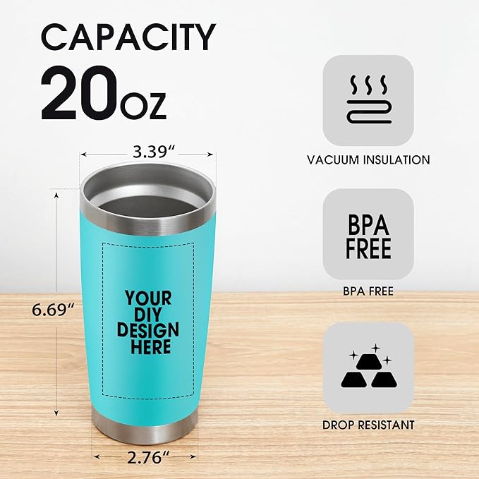 Personalized Coffee Tumbler Print in USA 20oz Stainless Steel Double Wall Insulated Coffee Cup With Text Photo Logo