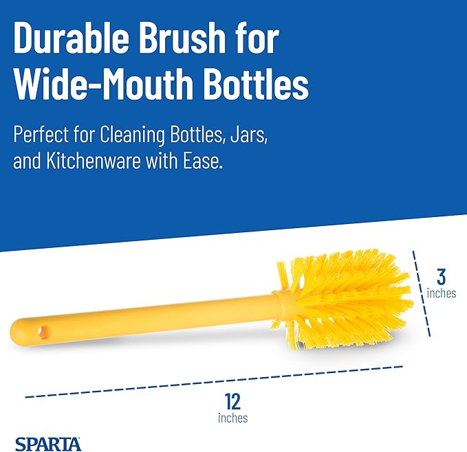 SPARTA Large Water Bottle Brush Ideal for Wide-Mouth Jars, Bottles and Tumblers, Dishwashing Tool with Handle for Home and Commercial Kitchens, Plastic, 12 Inches, Yellow