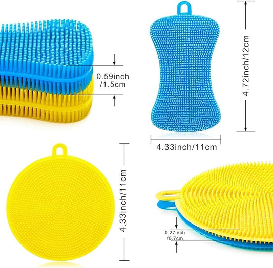Silicone Sponge 9 Pack Sponges for Dishes Silicone Scrubber Dish Brush Kitchen Cleaning Sponges Silicone Dishwasher-Safe Brush Pad Double Sided for Kitchen (9 Pack-New)