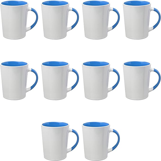 DISCOUNT PROMOS Ceramic Latte Coffee Mugs by Albany 13 oz. Set of 10, Bulk Pack - Perfect for Coffee, Tea, Espresso, Hot Cocoa, Other Beverages - Process Blue