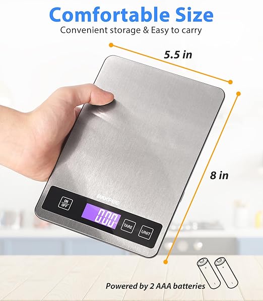 Food Scale - 15kg/33lb Digital Kitchen Scale with Full-View LCD Display, Grams and Ounces, Easy Clean Stainless Steel, 6 Units with Tare Function, Precise for Baking, Cooking & Meal Prep, Black