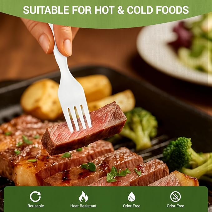 100% Compostable Froks [200Pcs] Heavy Duty Biodegradable Forks Disposable Utensils, BPA-Free, Heat Resistant, BPI Certified Disposable Forks, Eco Friendly Cutlery for Party, Office & Picnic