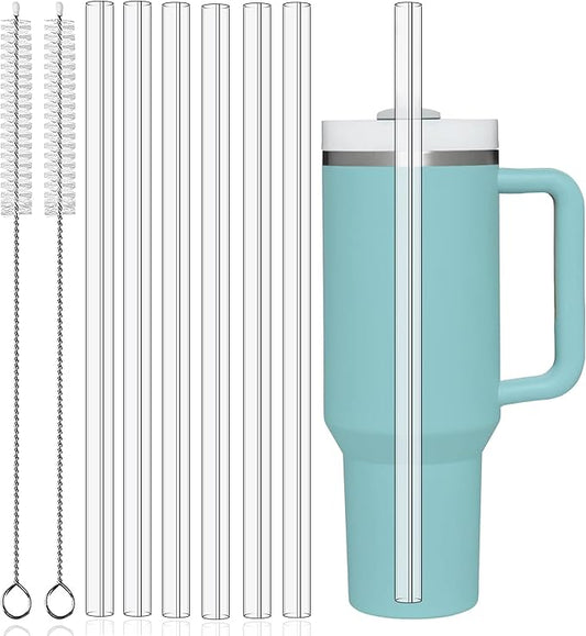6-Pack 12" Replacement Straws for Stanley & Yeti 30oz-40oz Cup Tumbler, PROOCI Food Grade Tritan Plastic Reusable Straws with 2 Cleaning Brush, Clear Long Straw for Drinking Smoothie, Cocktails, Juice