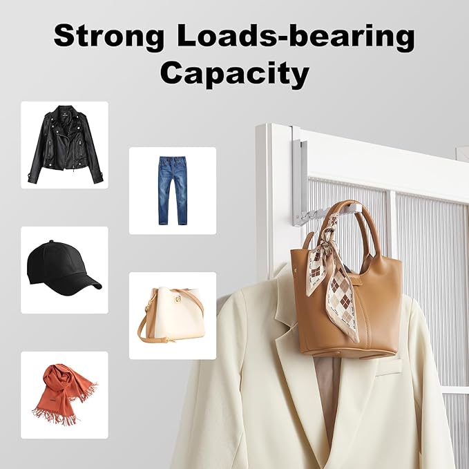 2 Pack Over The Door Hooks Hanger for Clothes, Foldable Over The Door Drying Rack for Laundry, Overdoor Hanger Hook with 6 Groves for Towel, Coat, White