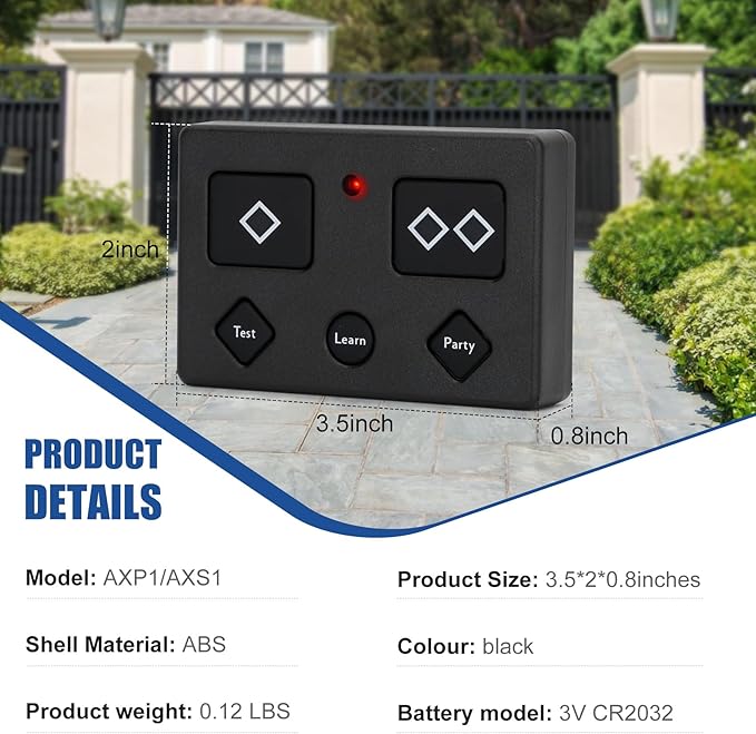 2 for AXP1/AXS1 Ghost Controls Gate Opener Remote, 5-Button Premium Remote Transmitter, Compatible with Ghost Controls Single/Dual Automatic Gate Openers Systems