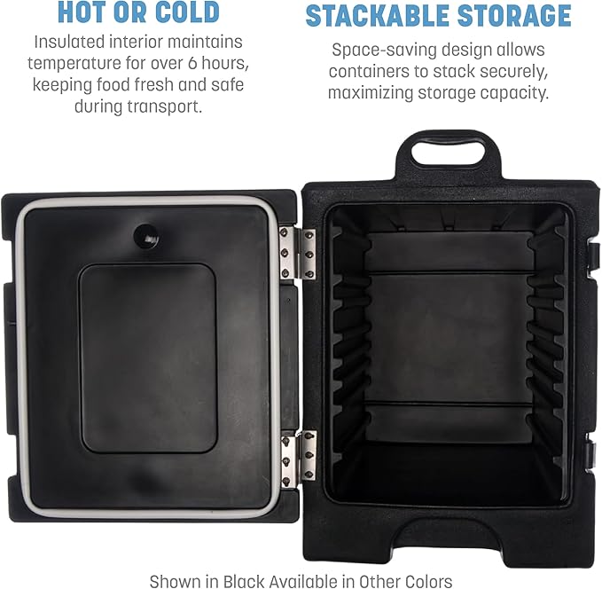Carlisle FoodService Products Insulated Food Pan Carrier, Holds 5 Full or 10 Half 2.5" Pans (Sold Separately), Front-Loading Cateraide with Handles, Rugged PE Shell with PU Insulation, Red