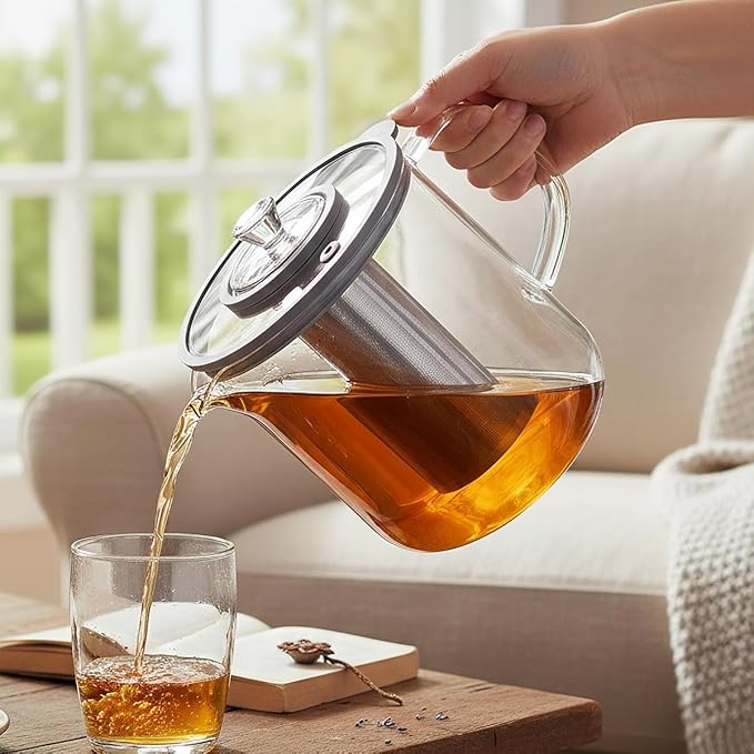 Aquach 68oz Glass Teapot with Infuser - Stovetop & Dishwasher Safe, Plastic-Free Borosilicate Glass Tea Kettle for Loose Leaf & Iced Tea