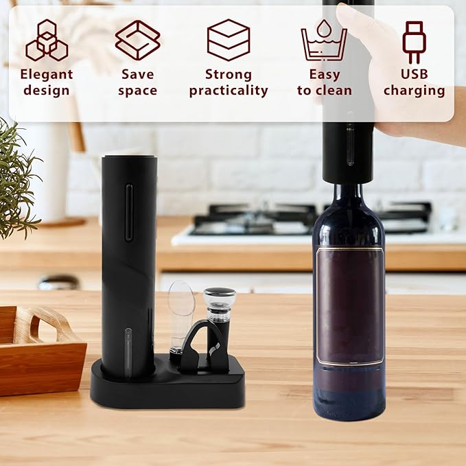 4Pcs ABS Automatic Wine Bottle Opener Electric Bottle Opener Electric Wine Opener Rechargeable Electric Corkscrew Wine Opener Extended Life with Storage Base for Wine Bottles Wine Gifts