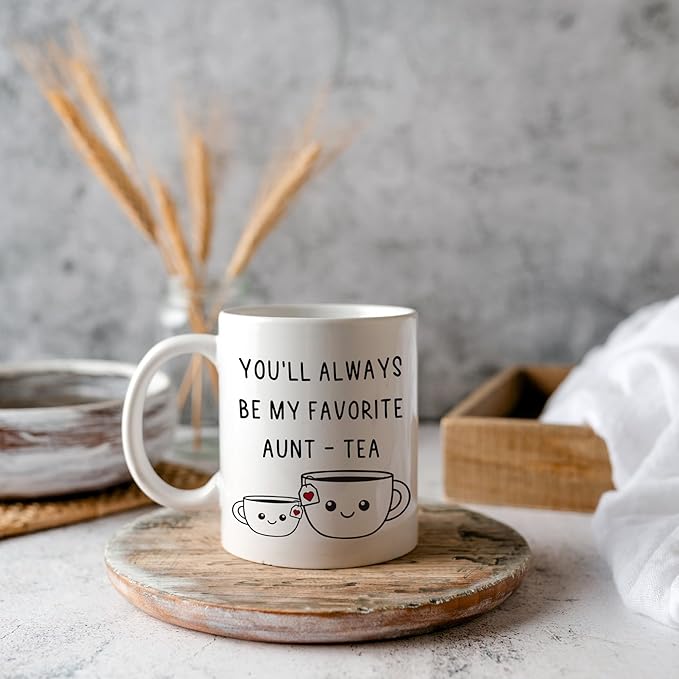 Christmas Gifts For Aunt, Auntie My Favorite Aunt-tea Cup, Funny Best Aunty Mug 11oz - Perfect Birthday, Christmas For Auntie From Niece, Nephew