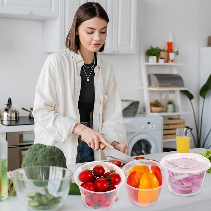 50Sets 16oz Deli Containers with Lids,1 Pint Plastic Food Soup Containers, Disposable To Go Bowls with Lids for Kitchen Campling Prep,Service,Storage Snack,Fruit,Meal,Freezer Microwave Safe