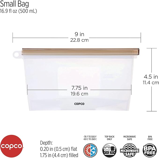 Copco Silicone Food Grade Reusable Storage Bag, Clear (Small), Reduce Single-Use Plastic, Air-Tight, Leakproof, Dishwasher-Safe, Eco-friendly, 16.9 Ounce, Clear