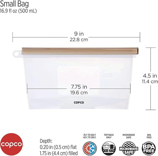 Copco Silicone Food Grade Reusable Storage Bag, Clear (Small), Reduce Single-Use Plastic, Air-Tight, Leakproof, Dishwasher-Safe, Eco-friendly, 16.9 Ounce, Clear