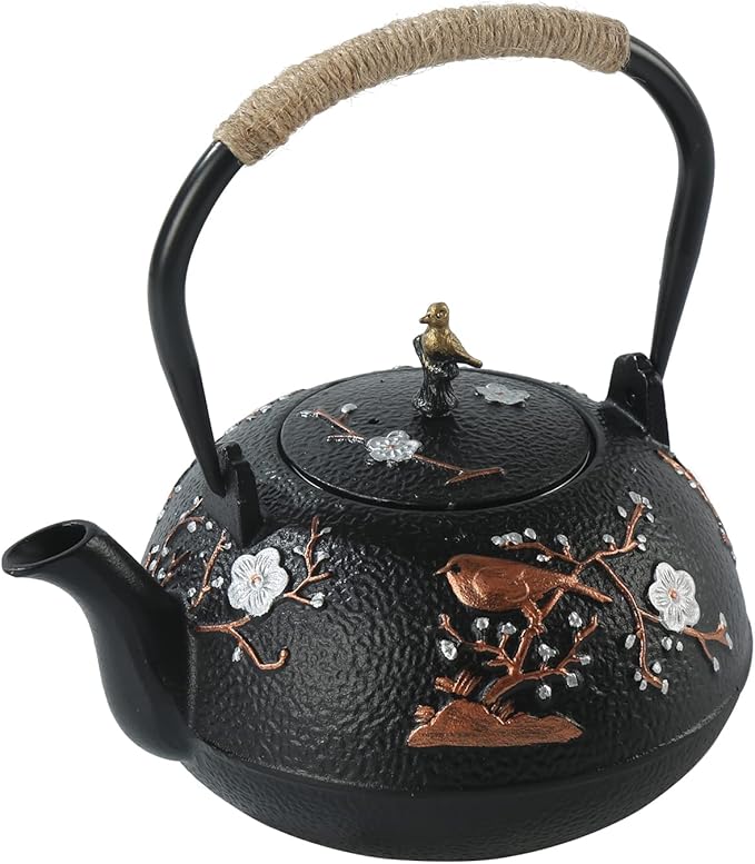 Cast Iron Teapot SECHUDO Teapot for Stovetop Safe Coated with Enameled Interior,Japanese Beautiful Tea Kettle with Stainless Steel Infuser for Loose Tea (40.6oz/1200ml)